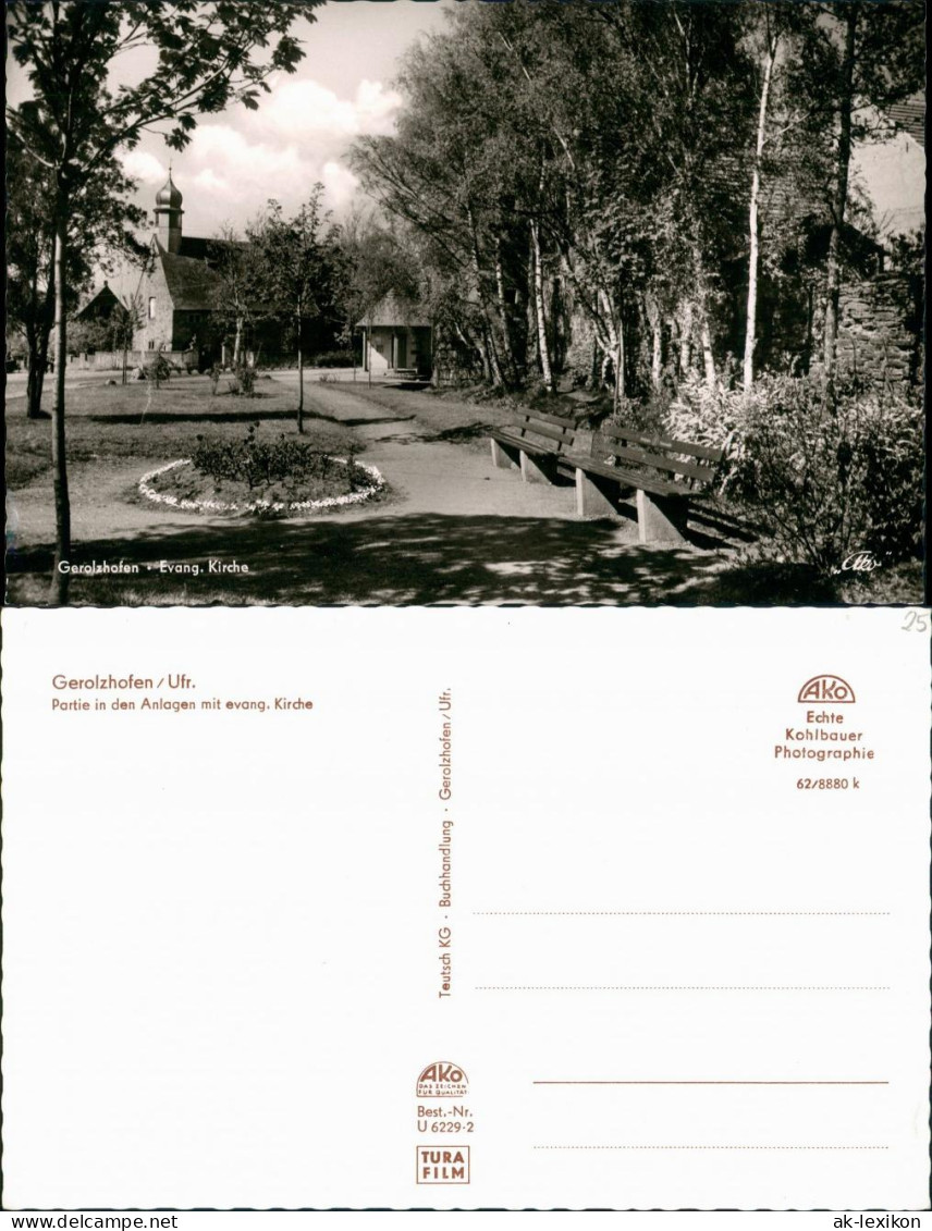 Ansichtskarte Gerolzhofen Partie in den Anlagen mit evang. Kirche 1962
