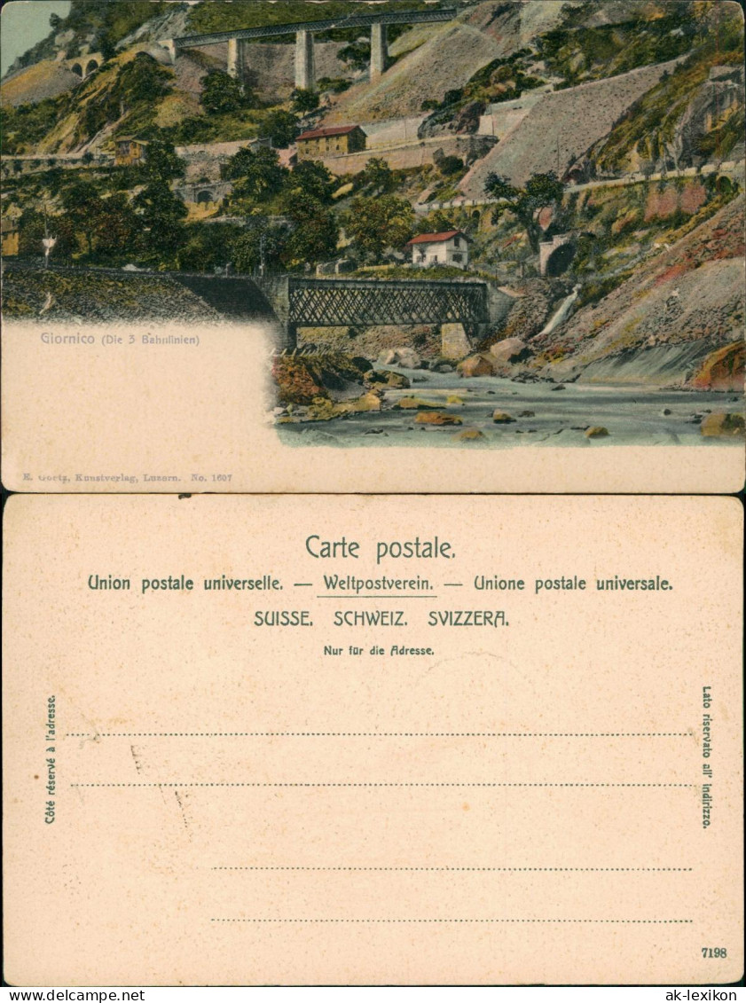 Ansichtskarte Giornico Tessin Die 3 Bahnlinien 1908