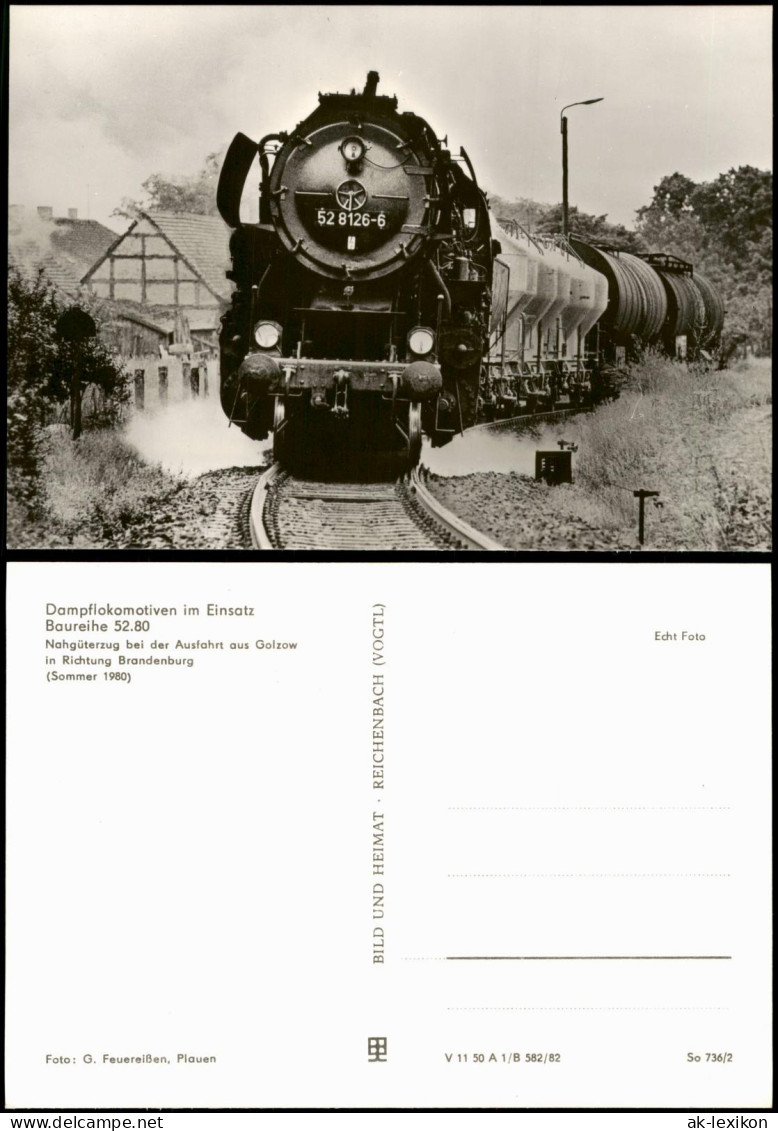 Ansichtskarte Golzow Dampflokomotiven im Einsatz Baureihe 52.80 1982