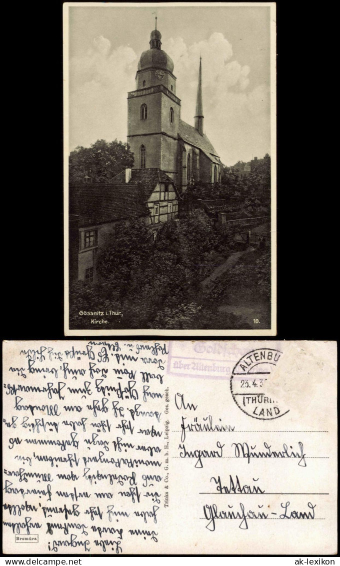 Ansichtskarte Gößnitz Kirche. 1939