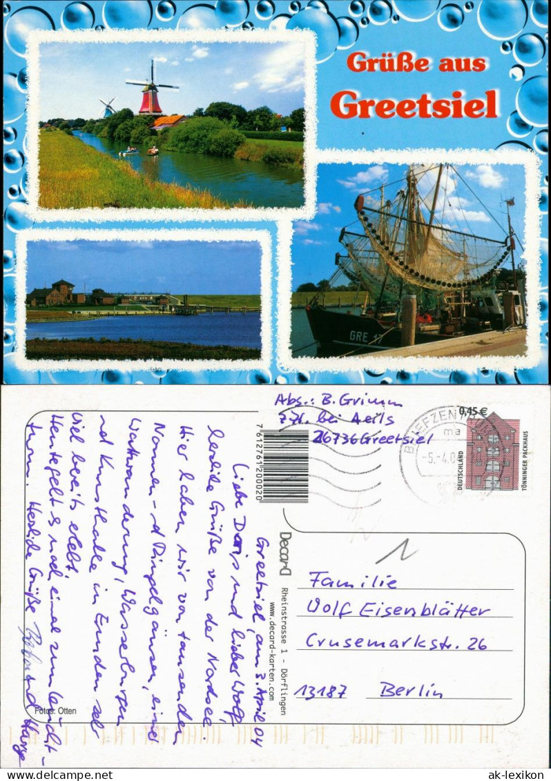 Ansichtskarte Greetsiel-Krummhörn Windmühlen, Fischerboote 2004