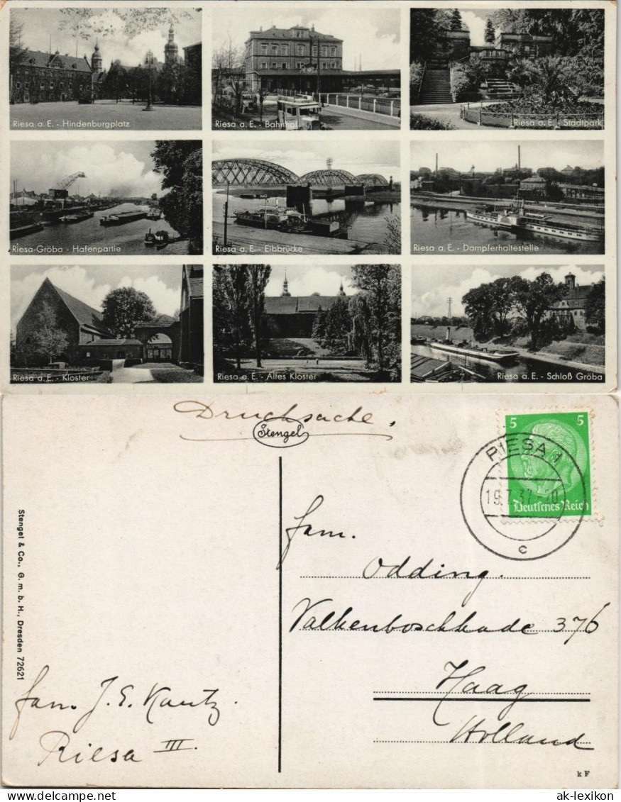 Ansichtskarte Gröba-Riesa Hafen, Plätze, Brücken 1937