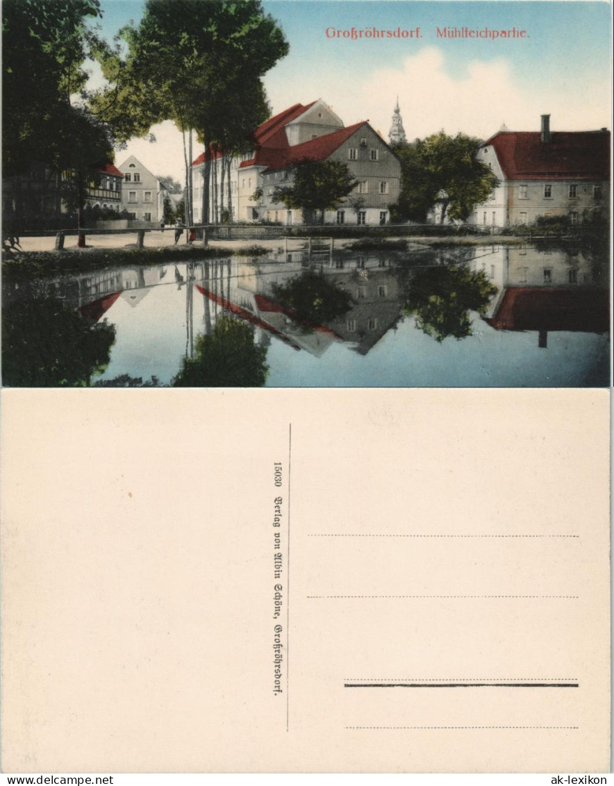 Ansichtskarte Großröhrsdorf Mühlenteichpartie - Straße 1913