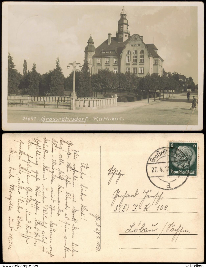 Ansichtskarte Großröhrsdorf Partie am Rathaus 1938