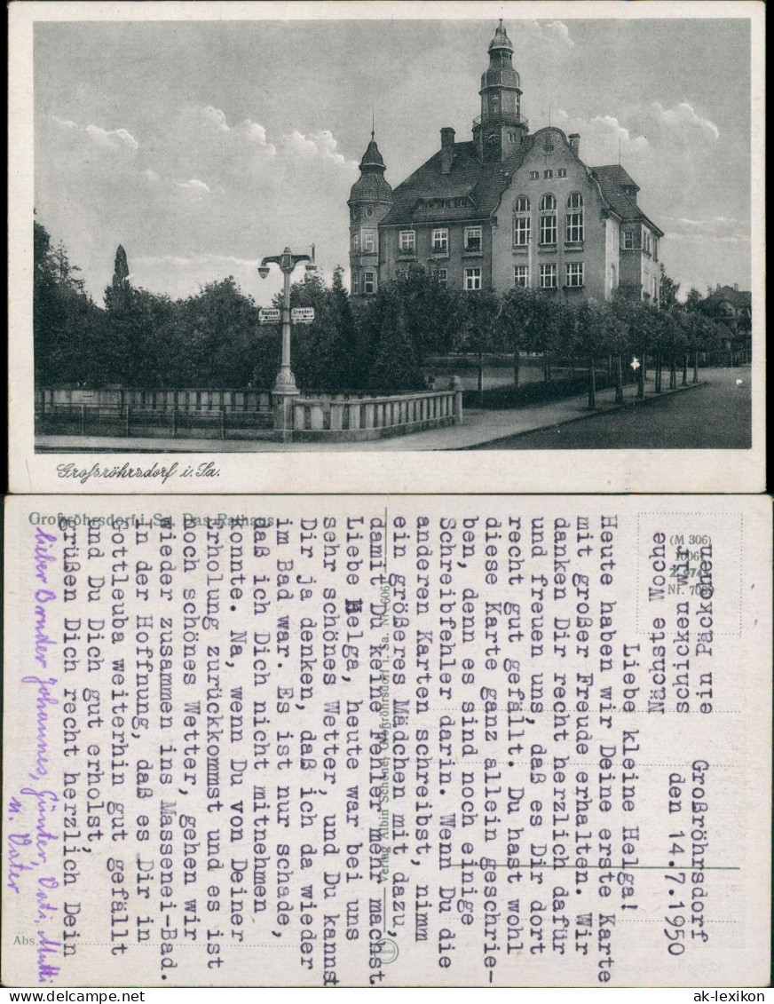 Ansichtskarte Großröhrsdorf Partie am Rathaus Laterne 1950