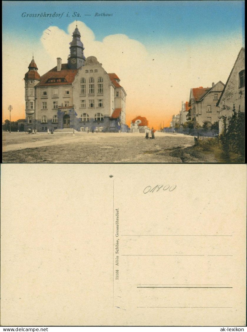 Ansichtskarte Großröhrsdorf Straßenartie am Rathaus 1909