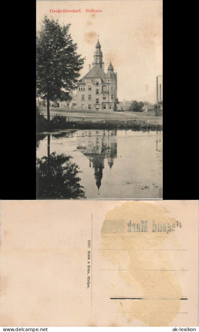Ansichtskarte Großröhrsdorf Teich, Rathaus - Fabrik 1913
