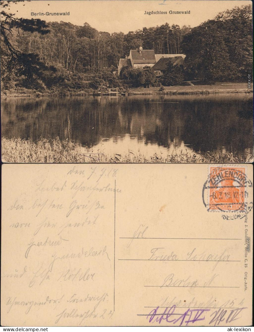 Ansichtskarte Grunewald-Berlin Blick auf das Jagdshloß Grunewald 1918