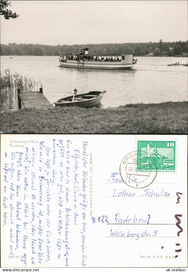 Ansichtskarte Grünheide (Mark) Fahrgastschiff auf dem Peetzsee 1972