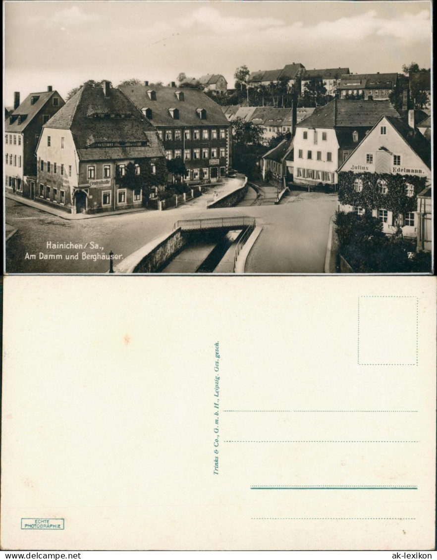 Ansichtskarte Hainichen Am Damm und Berghäuser 1928