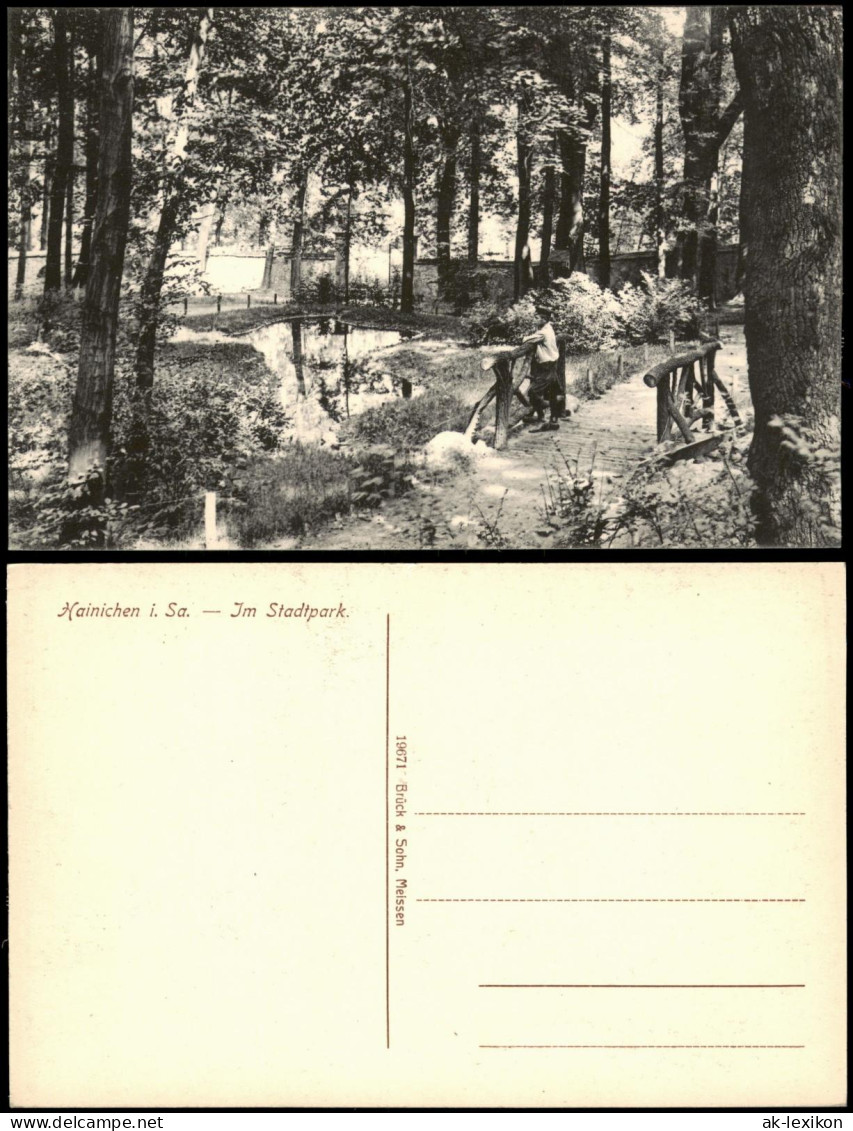 Ansichtskarte Hainichen Im Stadtpark - Brücke 1915