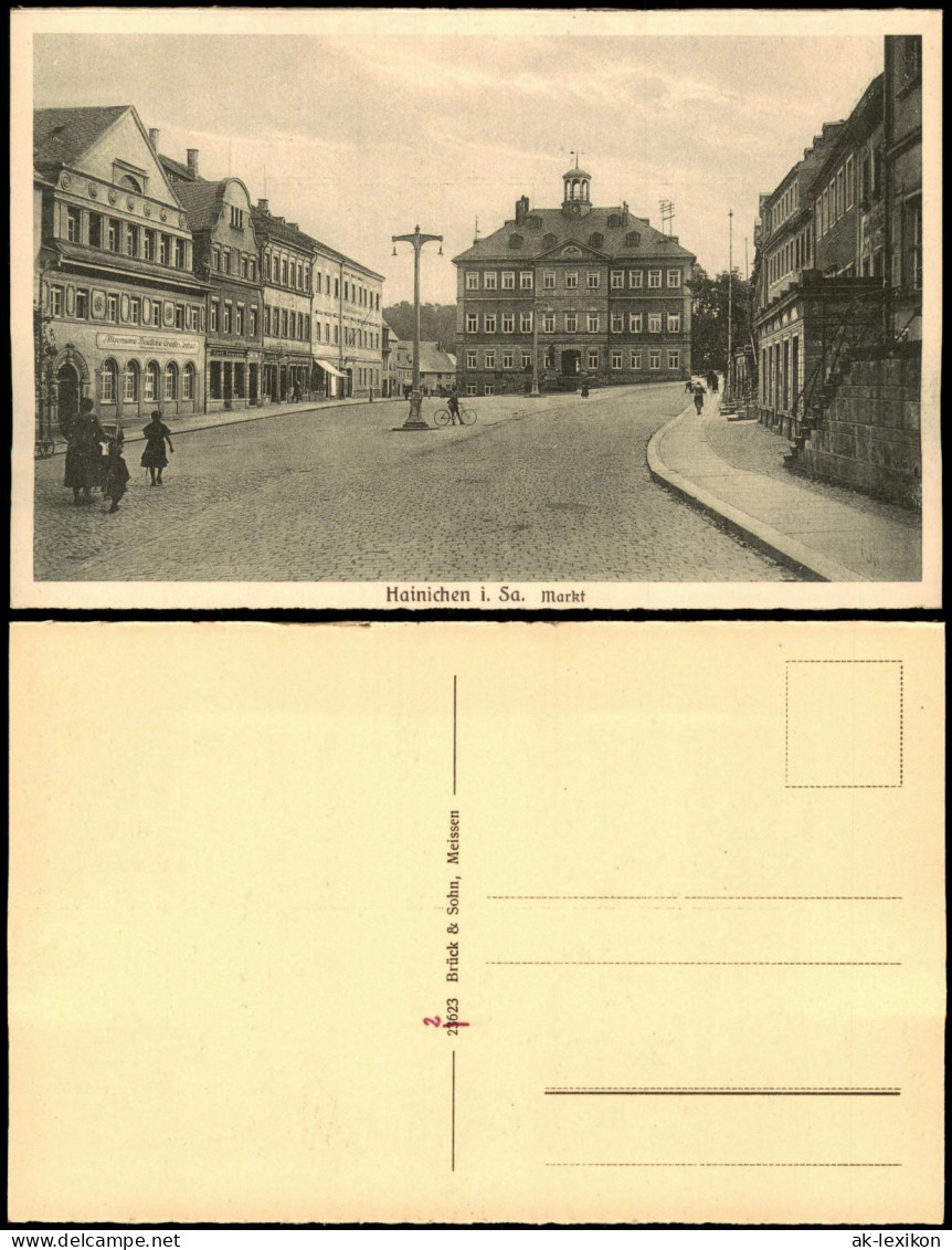 Ansichtskarte Hainichen Marktplatz und Rathaus 1926