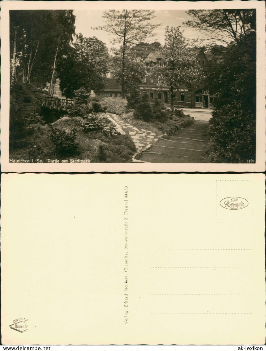 Ansichtskarte Hainichen Partie am Stadtpark 1930