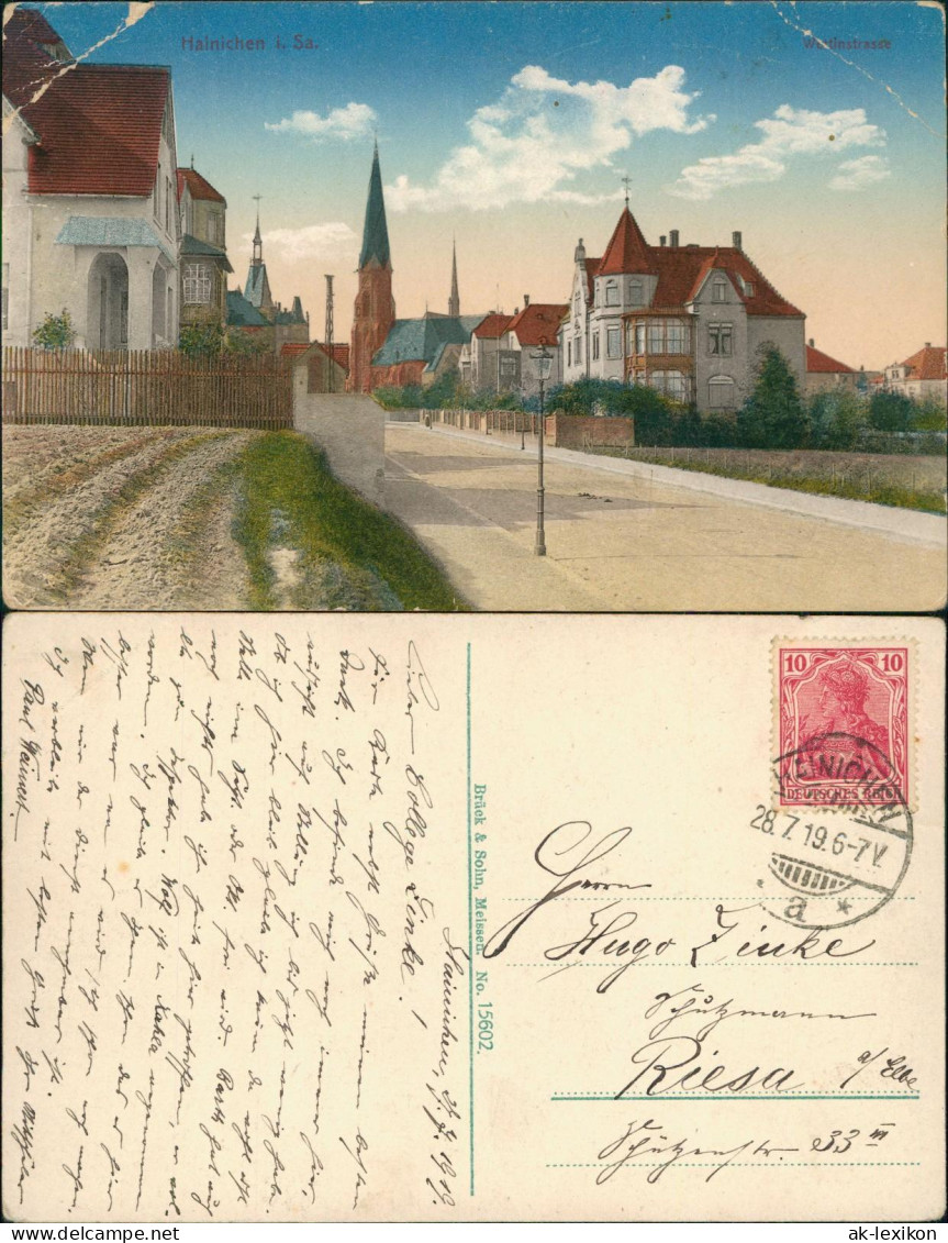 Ansichtskarte Hainichen Wettinstrasse 1919