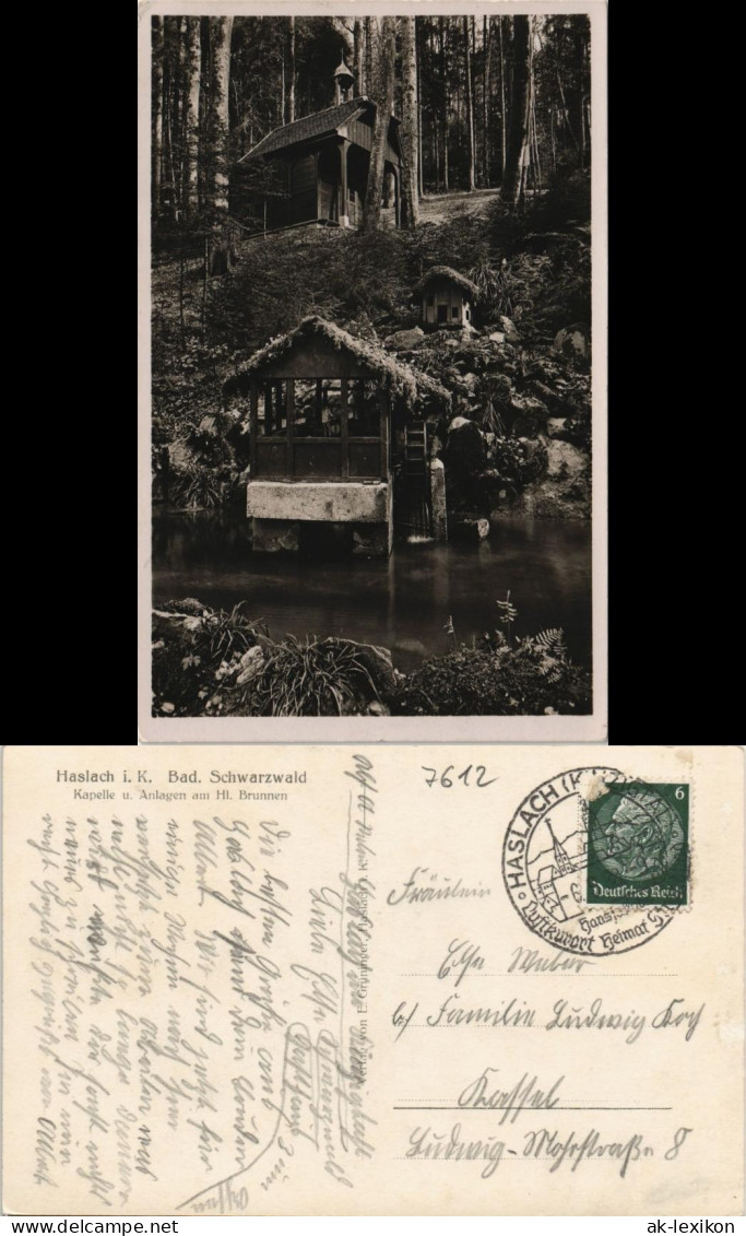 Ansichtskarte Haslach im Kinzigtal Kapelle u. Anlagen am Hl. Brunnen 1935