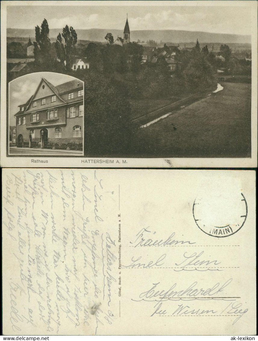 Ansichtskarte Hattersheim am Main 2 Bild: Stadtpartie und Rathaus 1928