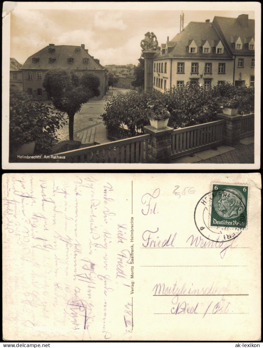 Ansichtskarte Helmbrechts Straßenpartie am Rathaus 1937