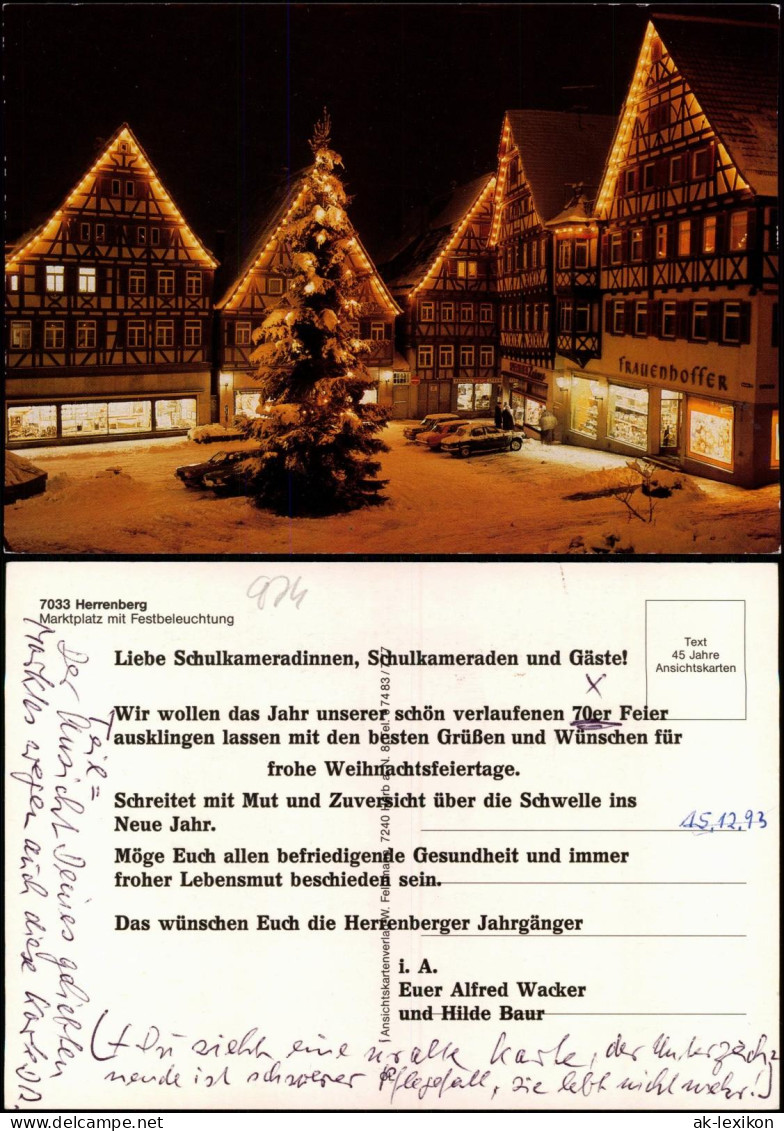 Ansichtskarte Herrenberg Marktplatz mit Festbeleuchtung 1990