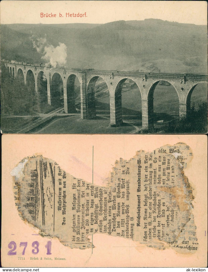 Ansichtskarte Hetzdorf-Flöha (Sachsen) Dampflokomotive auf dem Viadukt 1906