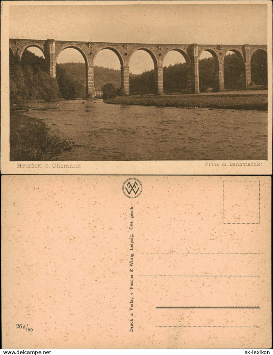 Ansichtskarte Hetzdorf-Flöha (Sachsen) Flöha m. Bahnviadukt 1926