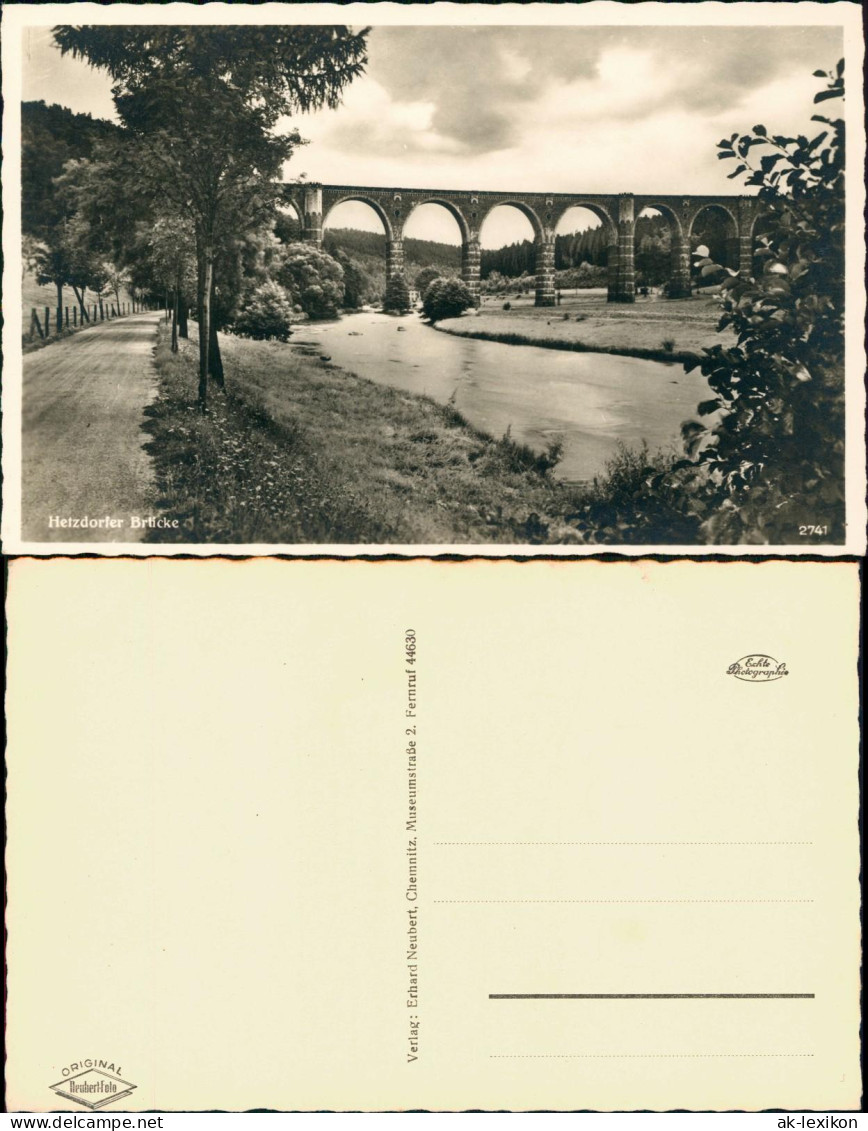 Ansichtskarte Hetzdorf-Flöha (Sachsen) Hetzdorfer Bricke, Fluß, Weg 1937