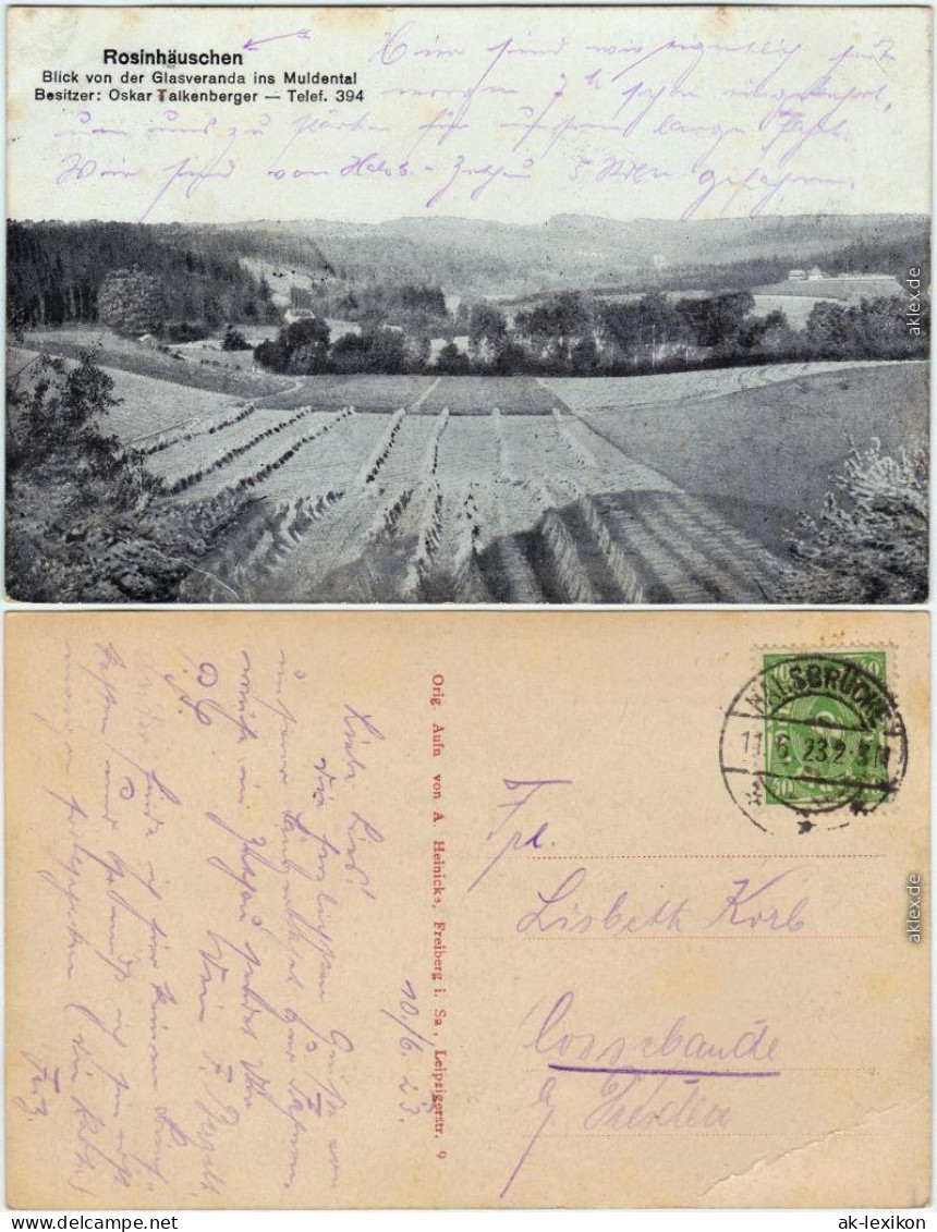 Ansichtskarte Hetzdorf-Halsbrücke Rosinhäuschen - Blick in das Tal 1923