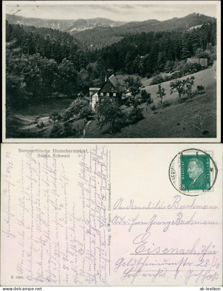 Ansichtskarte Hinterhermsdorf-Sebnitz Blick auf das Gasthaus 1929