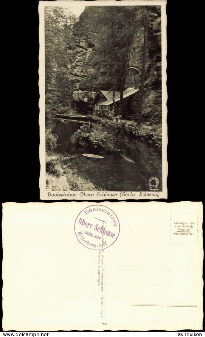 Ansichtskarte Hinterhermsdorf-Sebnitz Bootstation Obere - Fotokarte 1930