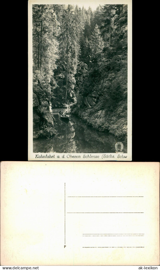 Ansichtskarte Hinterhermsdorf-Sebnitz Bootstation Obere Kahnfahrt 1932