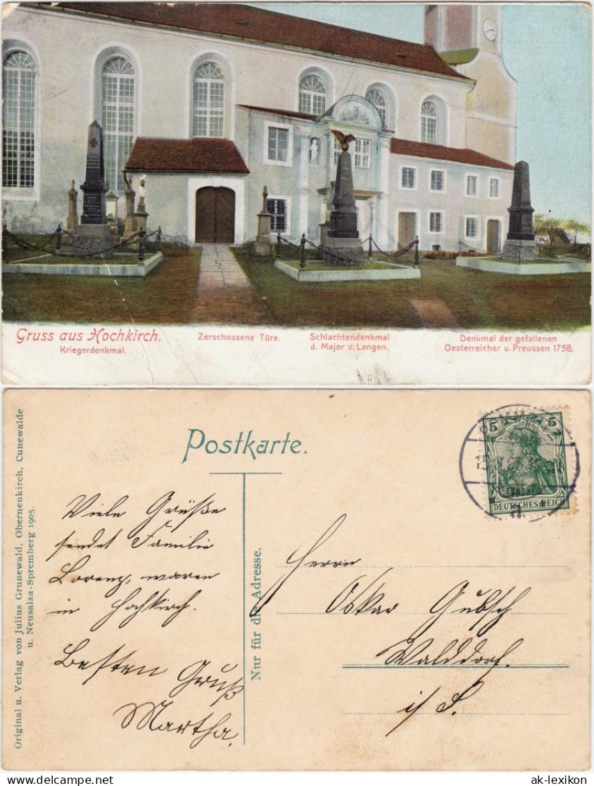 Ansichtskarte Hochkirch Bukecy Kirche und Kriegerdenkmäler 1908