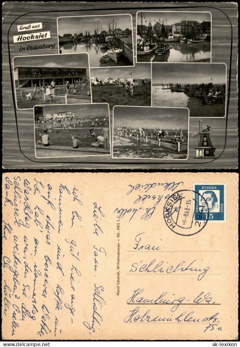 Ansichtskarte Hooksiel-Wangerland Mehrbild Schwimmbad Campingplatz 1963