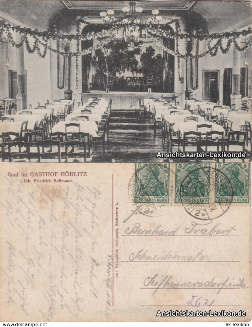 Ansichtskarte Hörlitz-Schipkau Šejkow Saal im Gasthof Hörlitz 1920