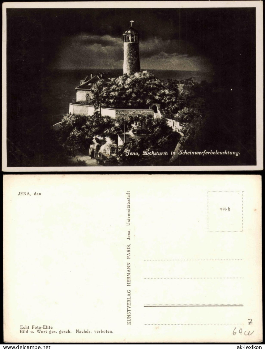 Ansichtskarte Jena Fuchsturm bei Nacht Scheinwerferbeleuchtung 1934