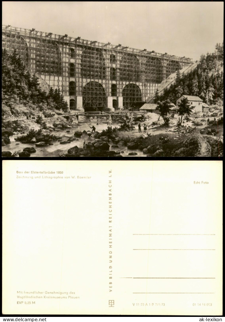 Ansichtskarte Jocketa-Pöhl Bau der Elstertalbrücke 1973