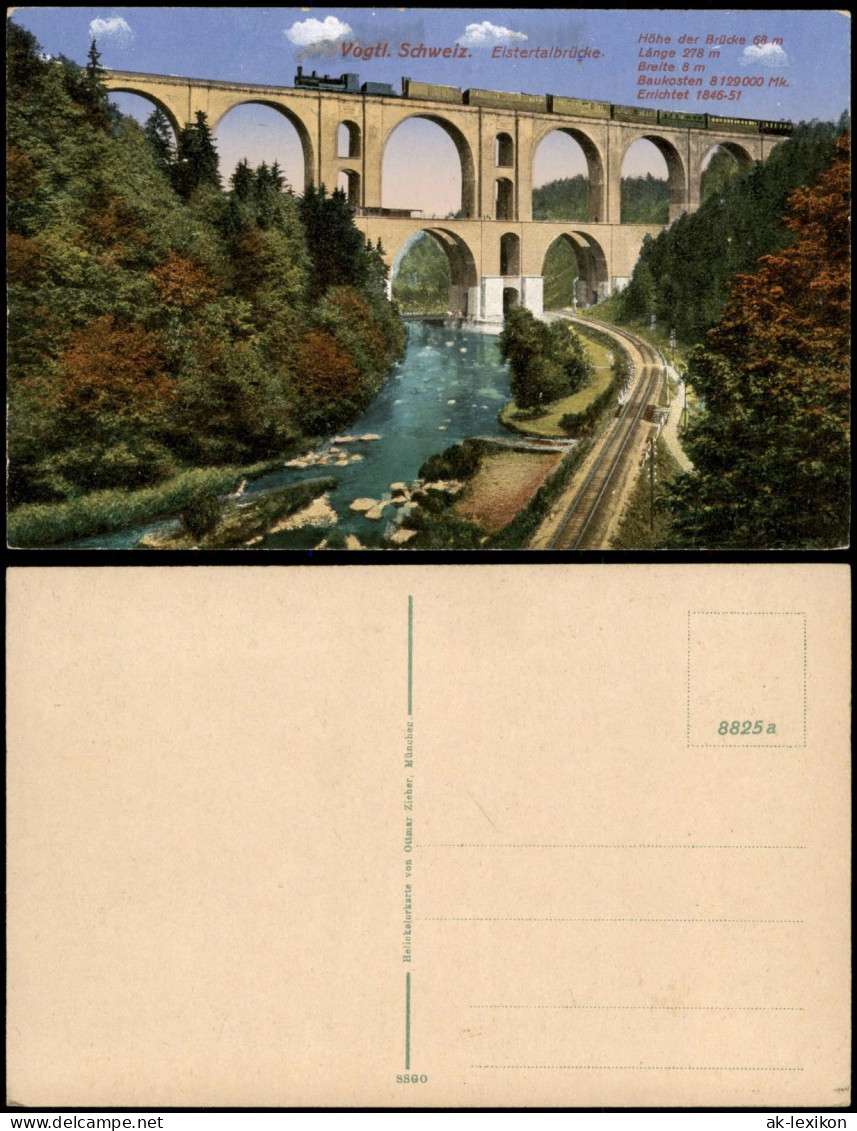 Ansichtskarte Jocketa-Pöhl Elstertalbrücke, Dampflok 1914