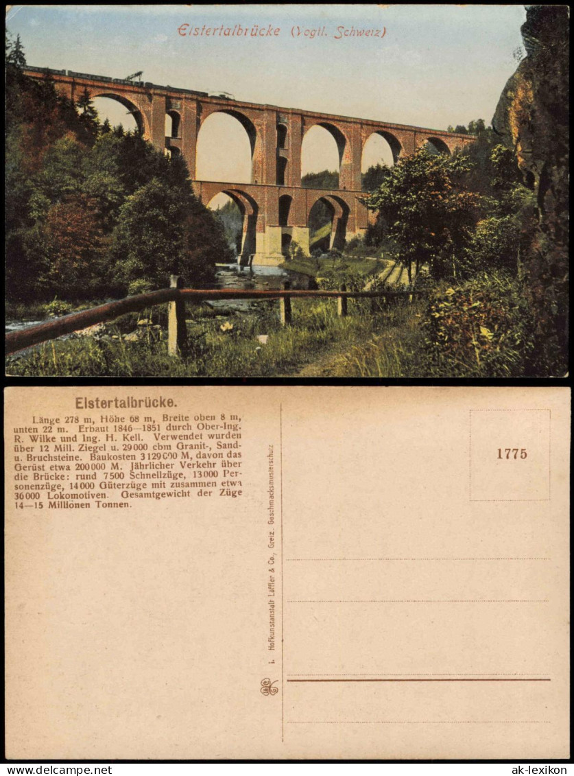 Ansichtskarte Jocketa-Pöhl Elstertalbrücke Dampflokomotive 1913