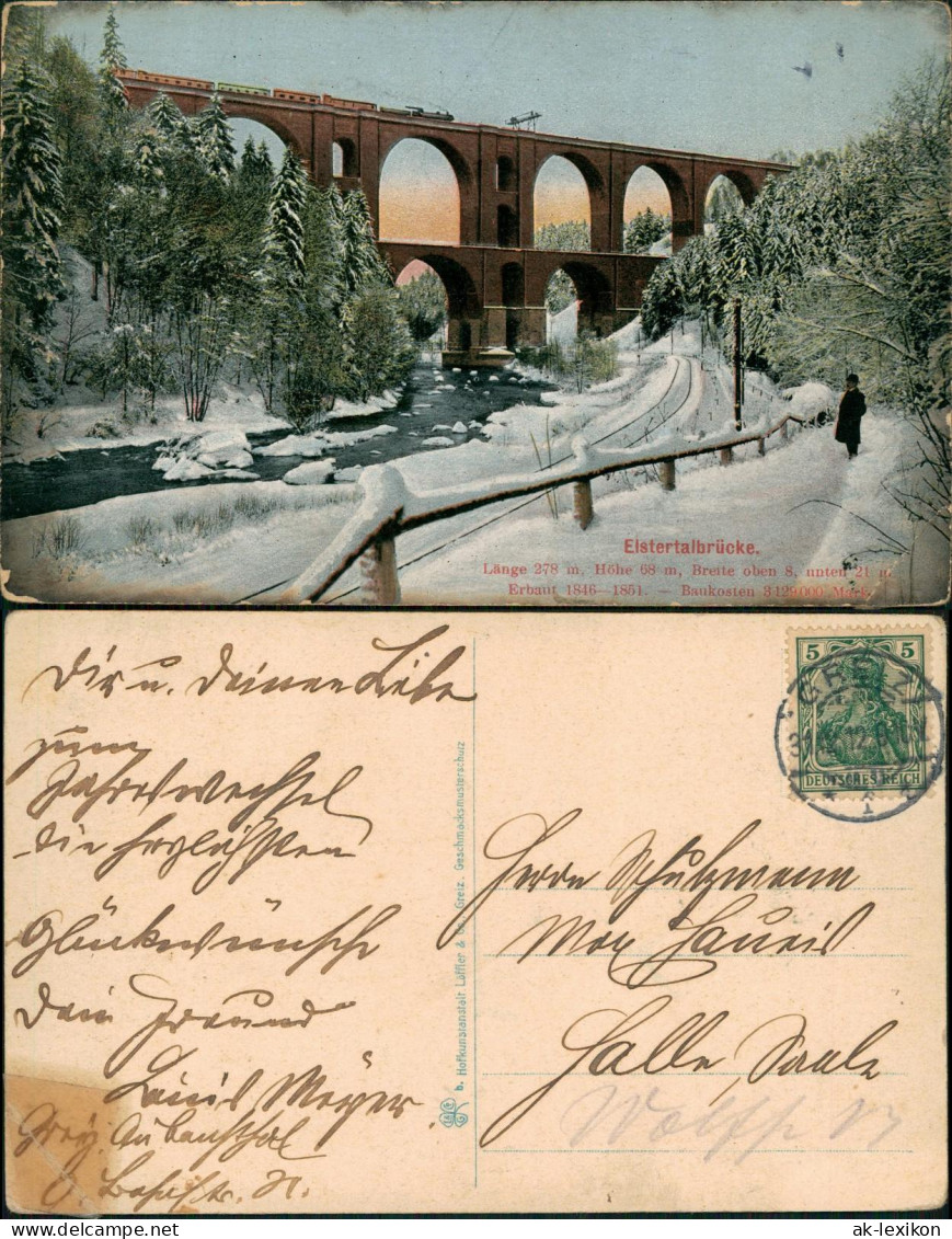 Ansichtskarte Jocketa-Pöhl Elstertalbrücke im Winter 1912