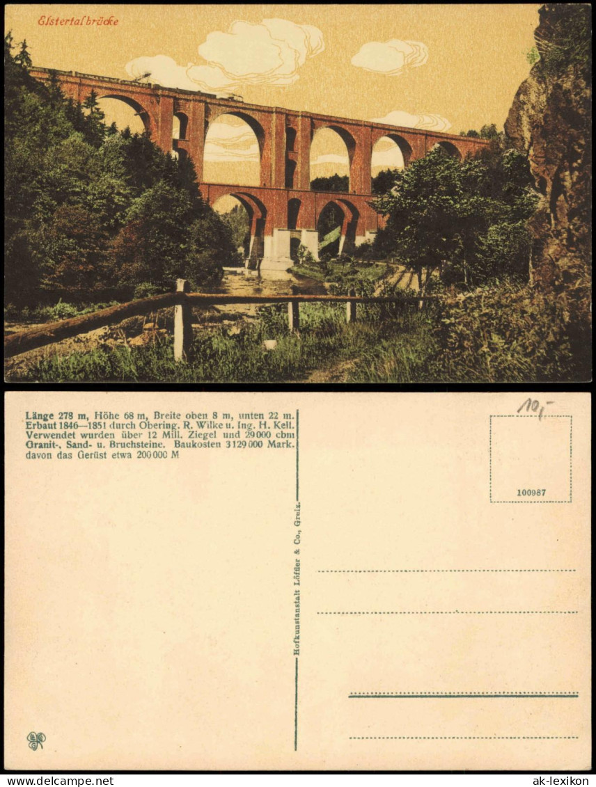 Ansichtskarte Jocketa-Pöhl Elstertalbrücke Künstlerkarte 1922