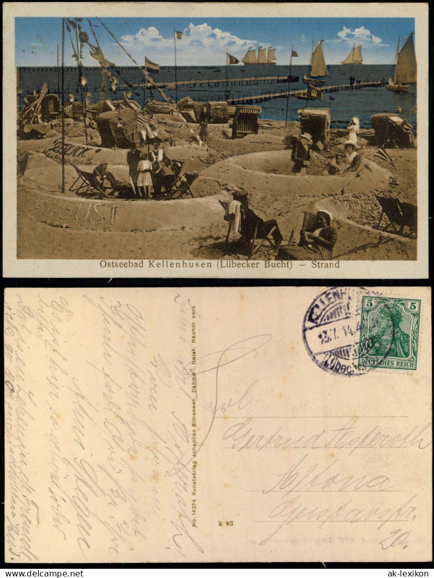 Ansichtskarte Kellenhusen (Ostsee) Strandleben Sandburgen Seebrücke 1914