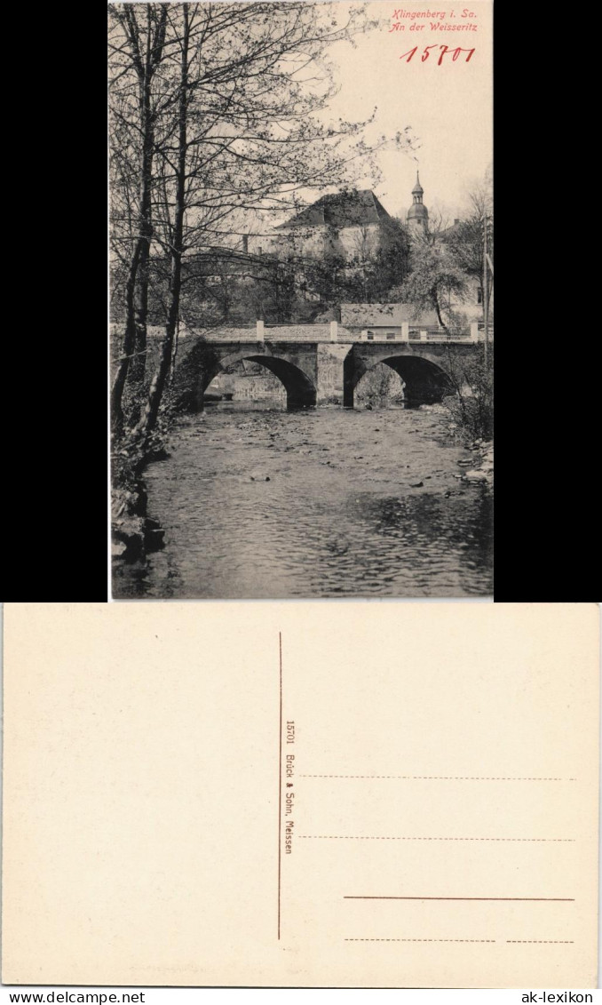 Ansichtskarte Klingenberg (Sachsen) Brücke, Stadt - Weisseritz 1913  #
