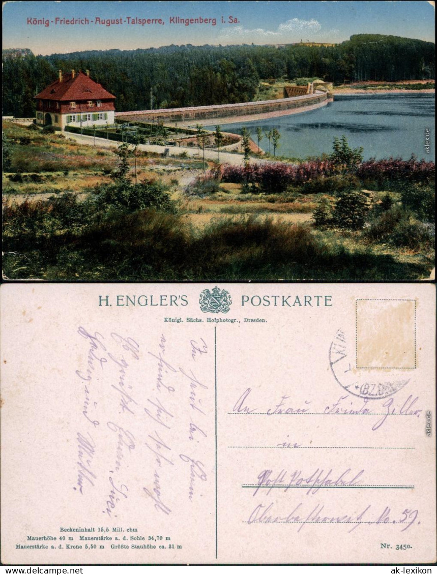 Ansichtskarte Klingenberg (Sachsen) König-Friedrich-August-Talsperre 1910
