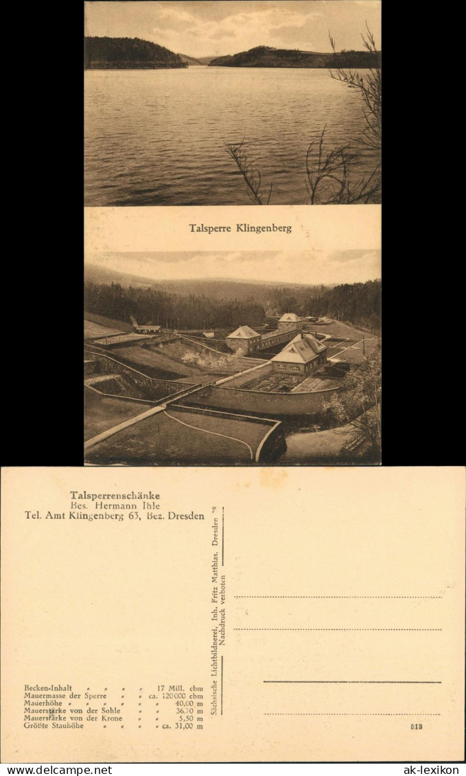 Ansichtskarte Klingenberg (Sachsen) Talsperre - 2 Bild 1922