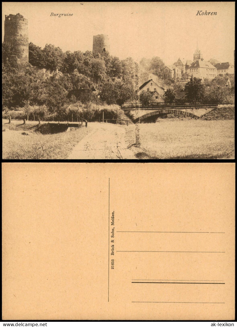 Ansichtskarte Kohren-Sahlis Weg zur Burgruine und Brücke 1920