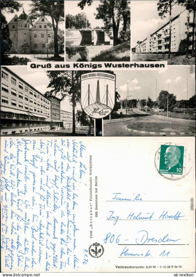 Ansichtskarte Königs Wusterhausen Schloss, Brücke, Wohnhäuser, Straße 1970