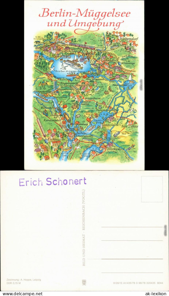 Ansichtskarte Köpenick-Berlin Landkarte: Berlin-Müggelsee und Umgebung 1978