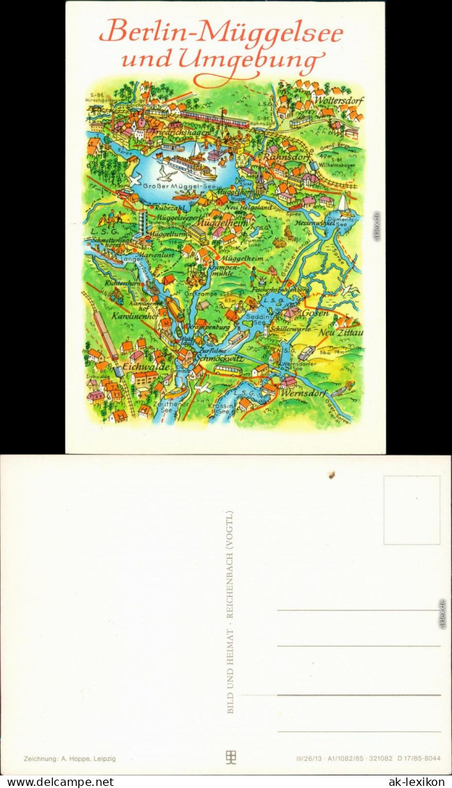 Ansichtskarte Köpenick-Berlin Landkarte: Berlin-Müggelsee und Umgebung 1980