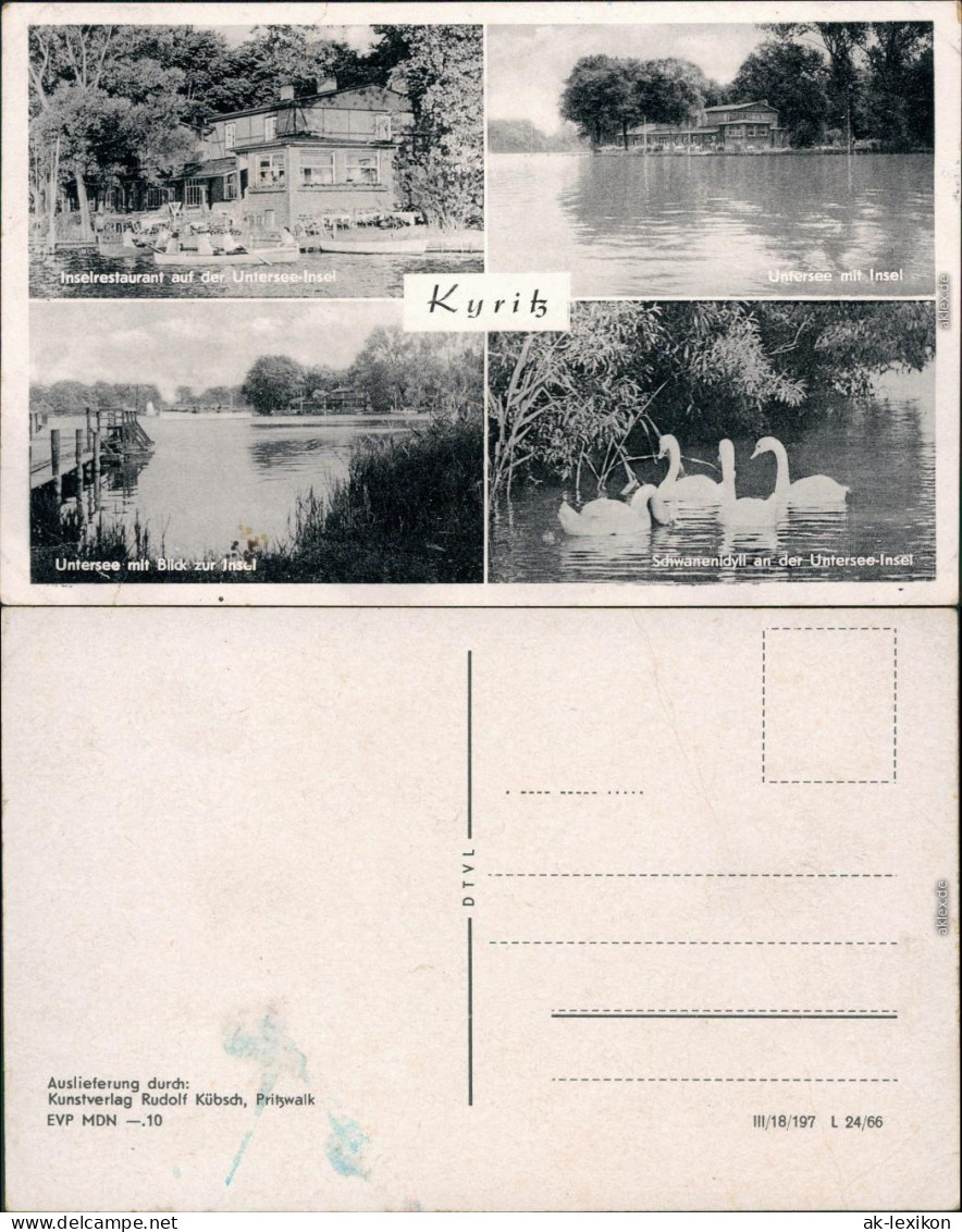Ansichtskarte Kyritz Untersee mit Insel, Schwanenidyll, Inselrestaurant 1966