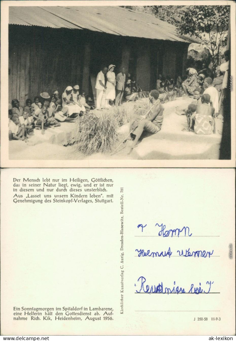 Ansichtskarte Lambaréné Sonntagmorgen im Spittaldorf 1958