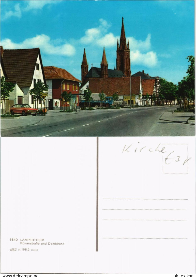 Ansichtskarte Lampertheim Römerstraße und Domkirche 1975
