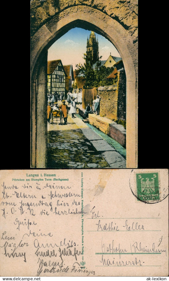 Ansichtskarte Langen (Hessen) Pförtchen am Stumpfen Turm (Bachgasse) 1925